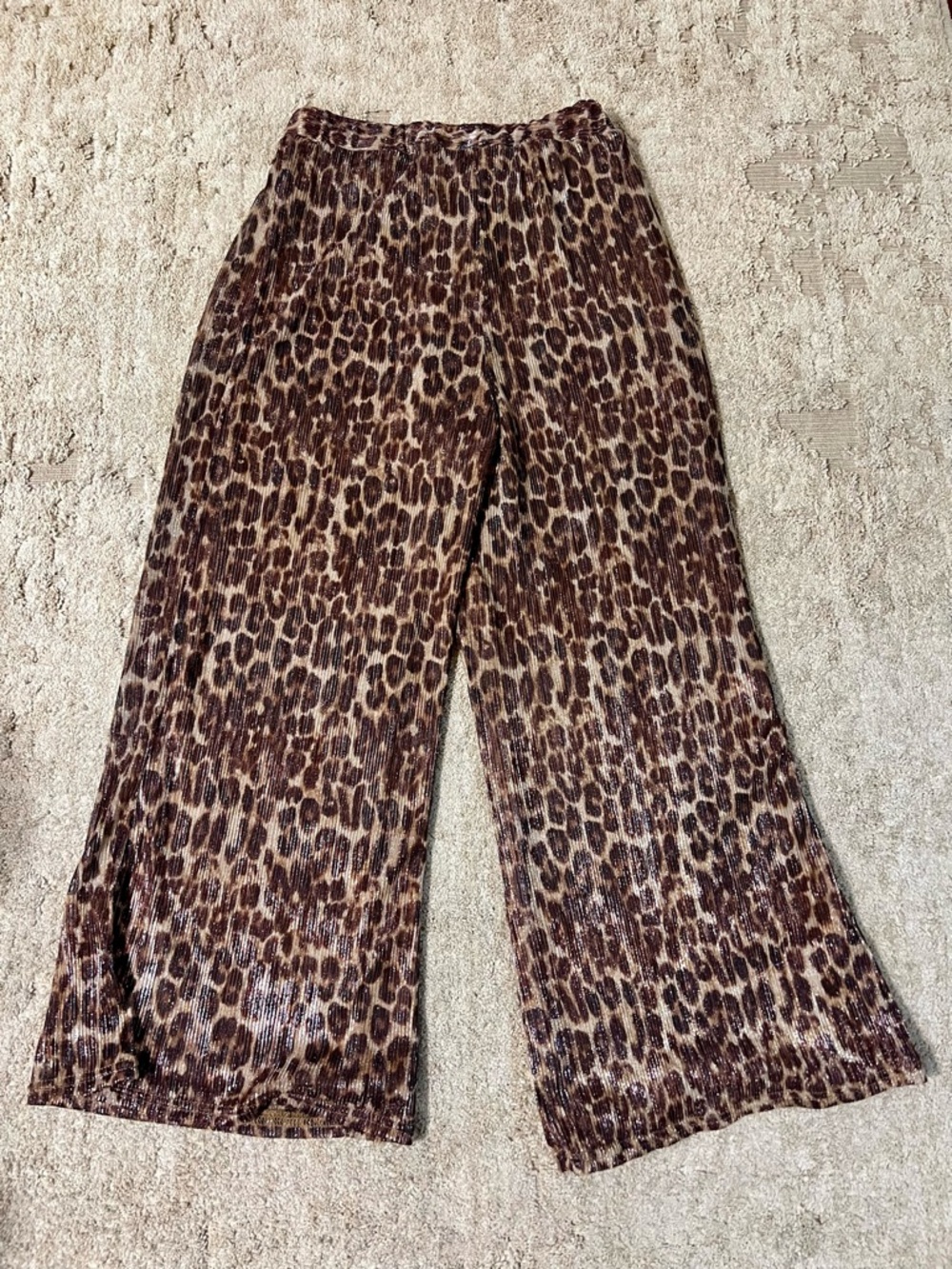 Lovers + Friends Metallic Leopard Print Wide Leg Pants - Brown/Tan